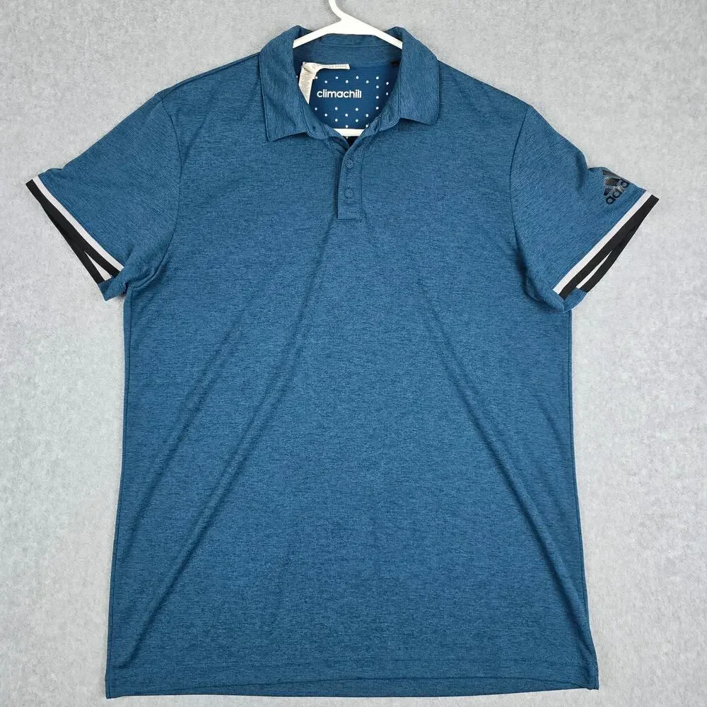 Adidas Mens Medium Teal Climachill Short Sleeve Polo Shirt